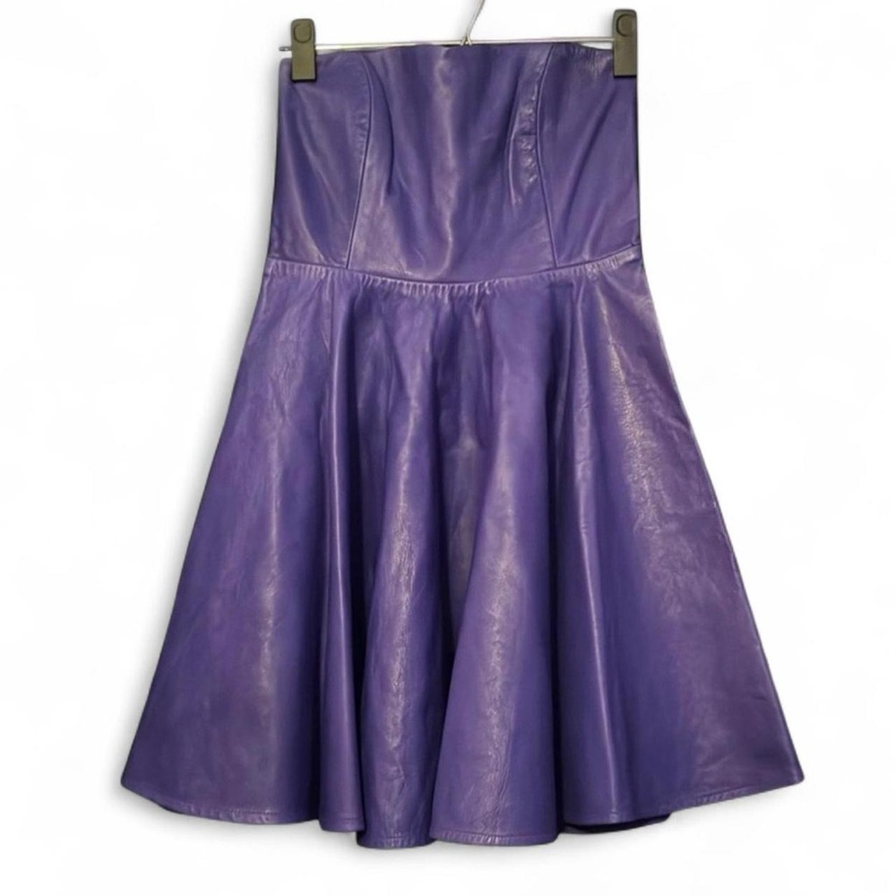 NEW Boulee Hailey Midnight Purple 80s Style Vegan Leather Mini Dress — SMALL - Picture 3 of 8